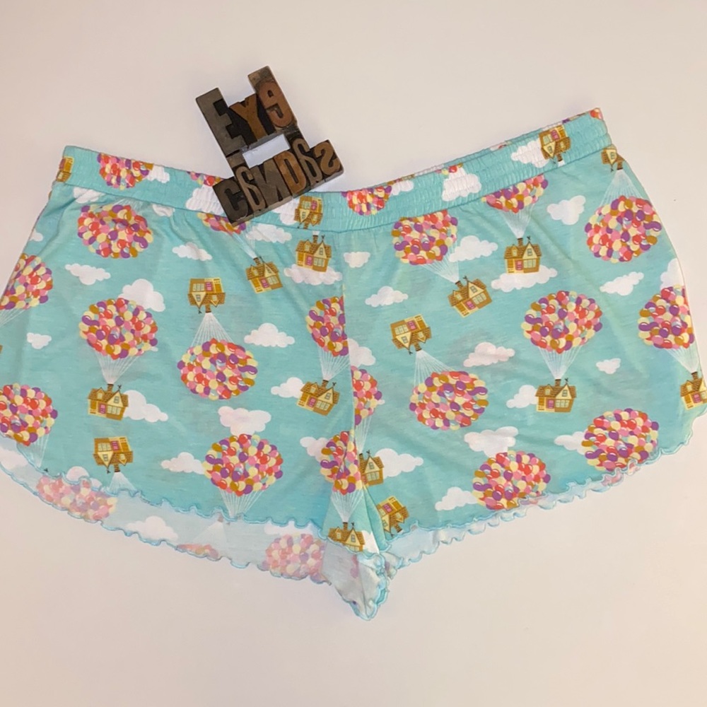 DISNEY “UP” Motif Women’s Ruffle Edged Sleep Shorts in Mist Mint - Picture 2 of 8